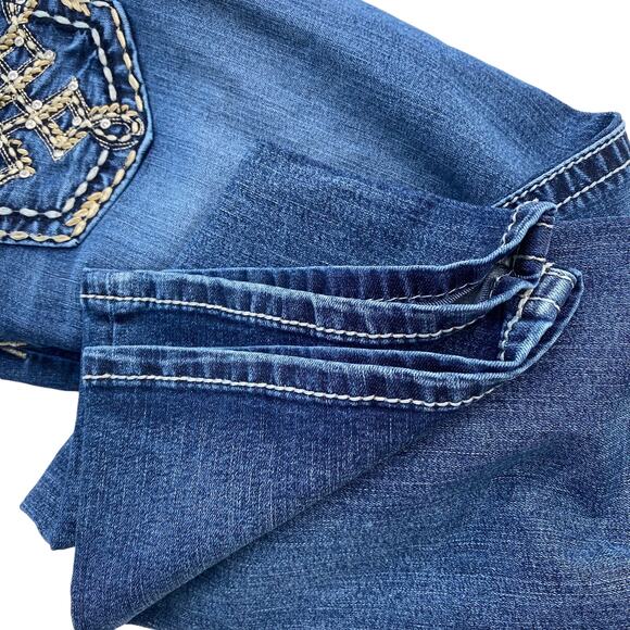 Miss Me Women Dark Wash Low Rise Embroidered Rhinestone Bootcut Jeans Size 30 - Picture 9 of 9
